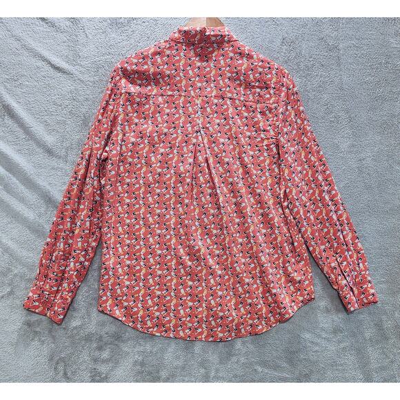 Beachlunchlounge Coral Birds Alanna Long Sleeve Button Up Blouse Size Medium - Picture 4 of 9